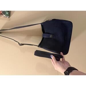 Coach Navy Suede Hadley Turnlock with Gun Metal Hardware 2024